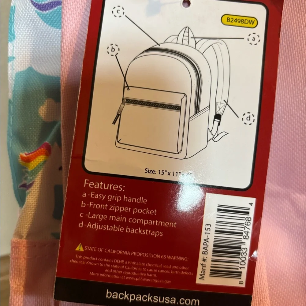 Unicorn Print Kids Backpack - Blue and Pink
